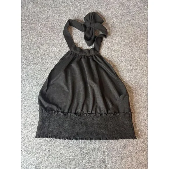 Free People Halter Top Women XL Black Feminine Delicate Summer Low Back Tank - Picture 4 of 8
